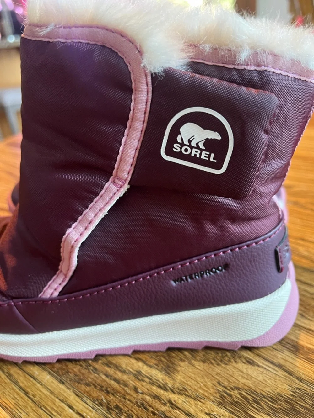 Sorel Kids Burgundy and Pink Waterproof Snow Boots